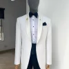 A “Classic” Ivory White Floral Jacquard Shawl Lapel Tuxedo Suit.