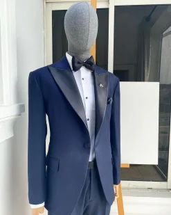 A “Classic” Navy Blue Peak Lapel Tuxedo Suit