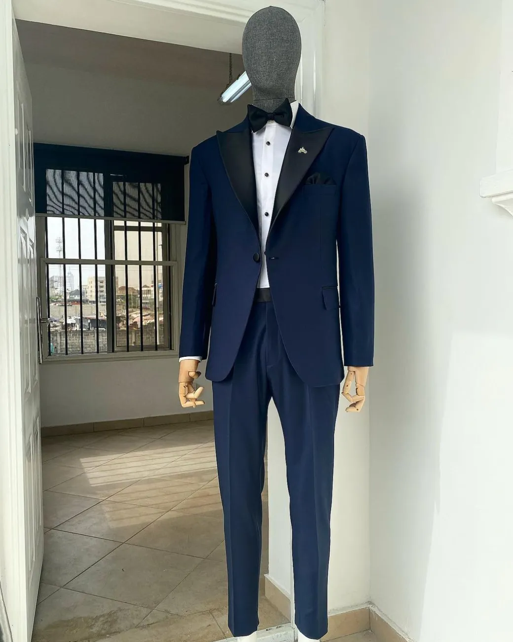 A “Classic” Navy Blue Peak Lapel Tuxedo Suit