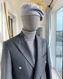 A Classic Peak Lapel Grey Pin Stripe Double Breasted Suit