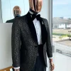 A “Classic” shawl lapel Metallic coarse and geometric pattern jacquard tuxedo suit