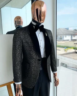A “Classic” shawl lapel Metallic coarse and geometric pattern jacquard tuxedo suit