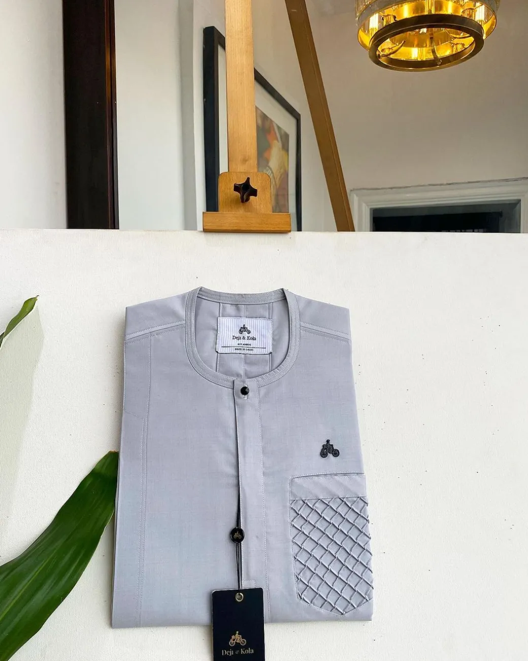 A Cloud grey, Clear View Black Swarovski Buttons, Ruffle Pocket Details African Traditional Senator Kaftan Native.