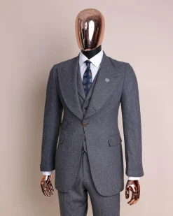 A Cloud Grey, Knitted, Peak Lapel Jorgecarli Vogue Suit
