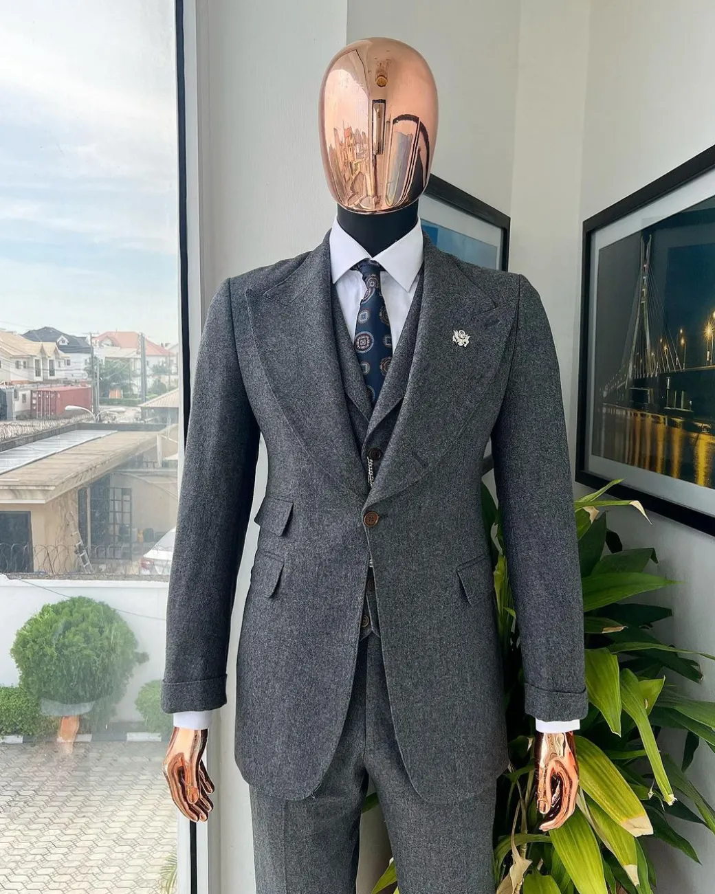 A Cloud Grey, Knitted, Peak Lapel Jorgecarli Vogue Suit