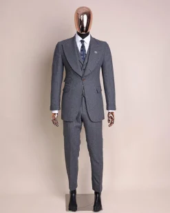 A Cloud Grey, Knitted, Peak Lapel Jorgecarli Vogue Suit