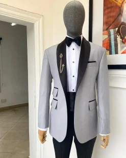A Cloud Grey Shawl Lapel Tuxedo Suit