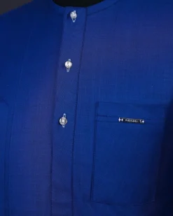 A Cobalt blue, layered dodecagon embroidery Agbada
