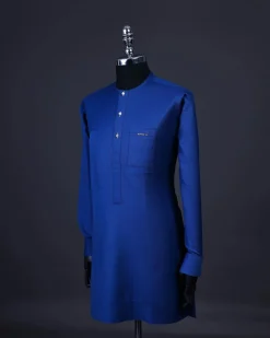 A Cobalt blue, layered dodecagon embroidery Agbada