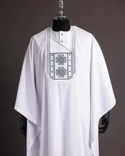 A Cocaine White Agbada, Grey Embroidery Detailing Agbada
