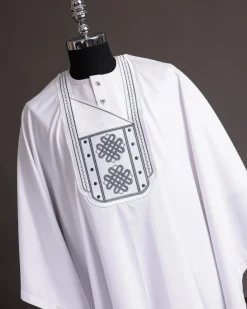 A Cocaine White Agbada, Grey Embroidery Detailing Agbada