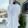 A Cocaine White dotted round and interwoven line embroidery agbada