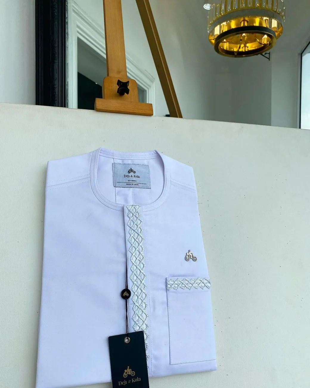 A Cocaine White, Flap with Embroidery Details African Traditional Senator Kaftan Native.