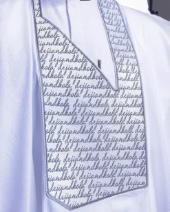A Cocaine White, Grey Scritto Pattered (dejiandkola) Embroidery Detailing Agbada
