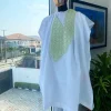 A Cocaine White, Mint Green coordinated circle embroidery agbada