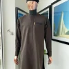 A Coffee brown front flap with black paisley pocket detailing African traditional senator Kaftan native