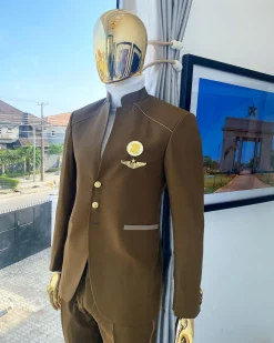 A Coffee Brown Reloaded “7th Battalion” Tuxedo Suit