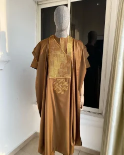 A Coffee Brown with a maze line Japanese intersection design Agbada
