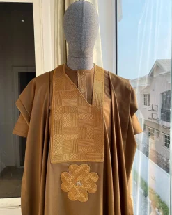 A Coffee Brown with a maze line Japanese intersection design Agbada