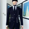 A “Combat” charcoal black corduroy, 3 button safari suit, combat pant trouser & Hat