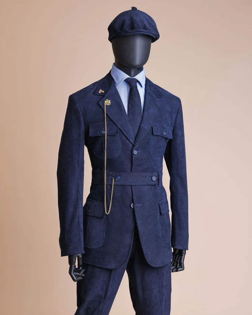 A “Combat” Navy Blue Corduroy, 3 Button Safari Suit