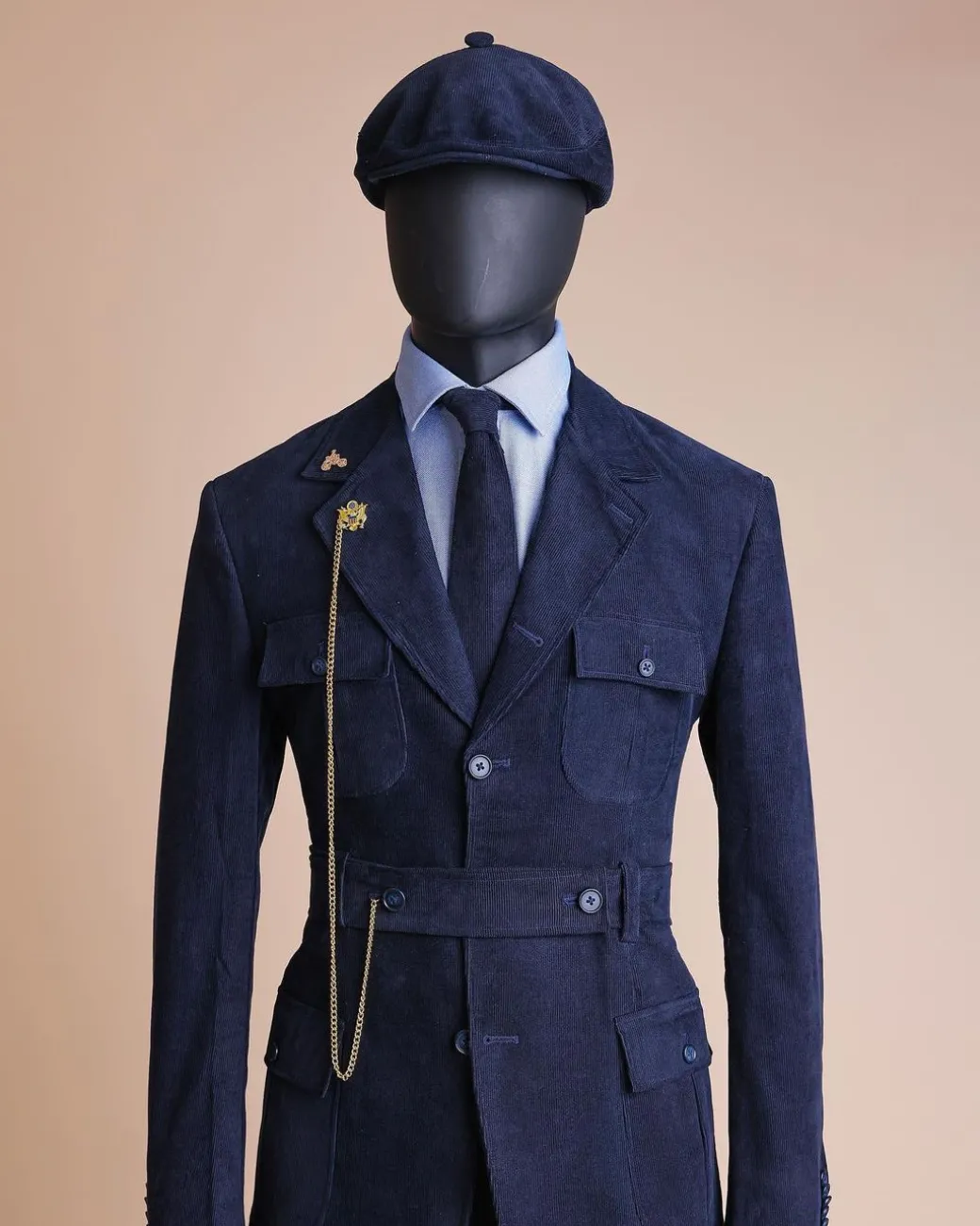 A “Combat” Navy Blue Corduroy, 3 Button Safari Suit