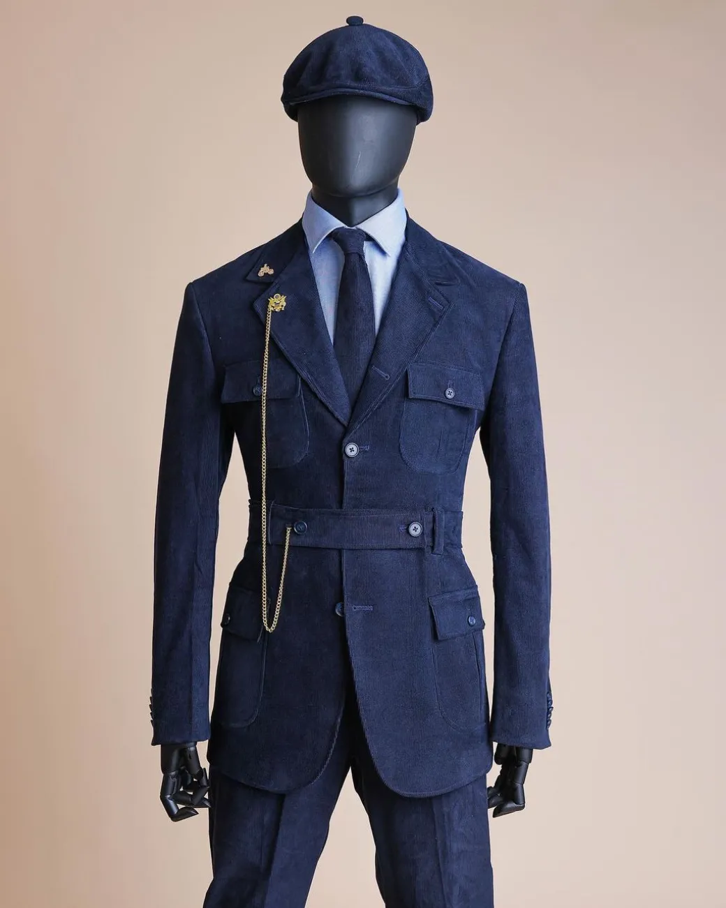 A “Combat” Navy Blue Corduroy, 3 Button Safari Suit