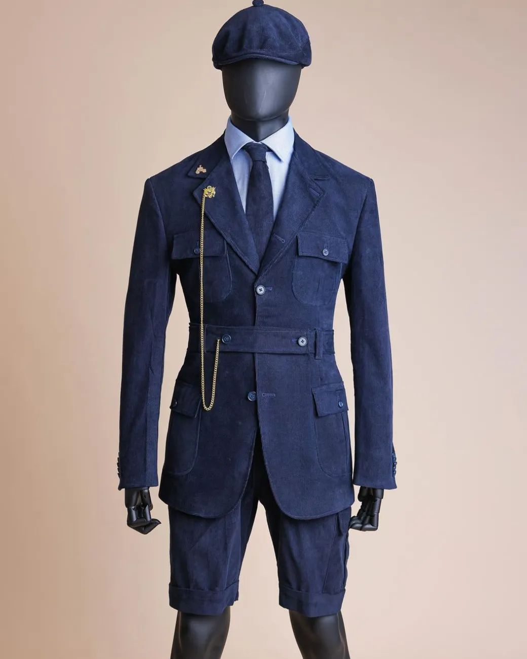 A “Combat” Navy Blue Corduroy, 3 Button Safari Suit
