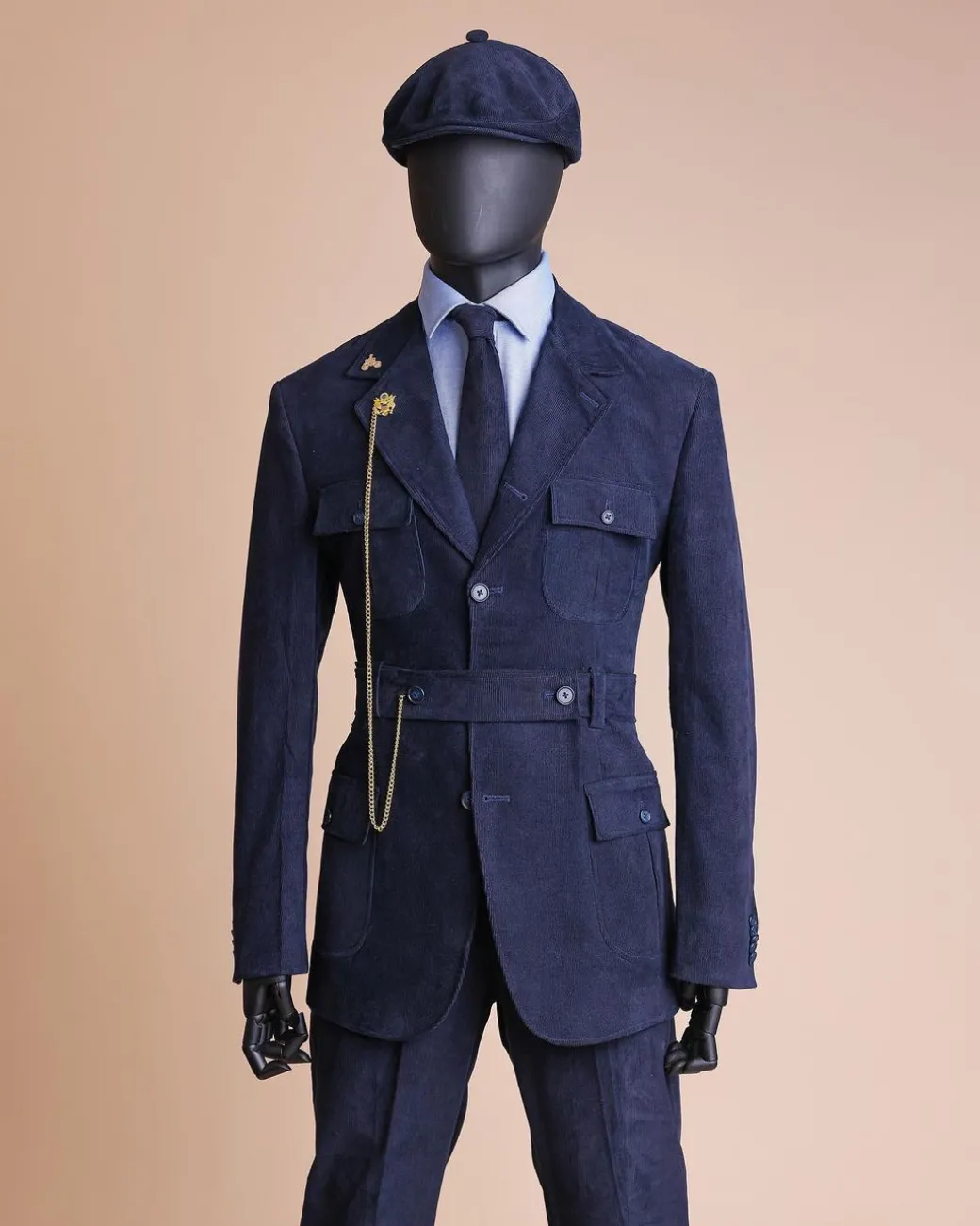 A “Combat” Navy Blue Corduroy, 3 Button Safari Suit