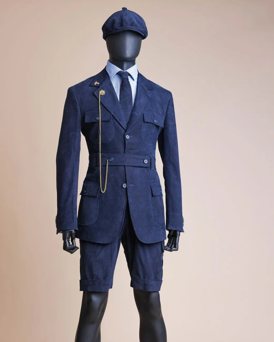 A “Combat” Navy Blue Corduroy, 3 Button Safari Suit