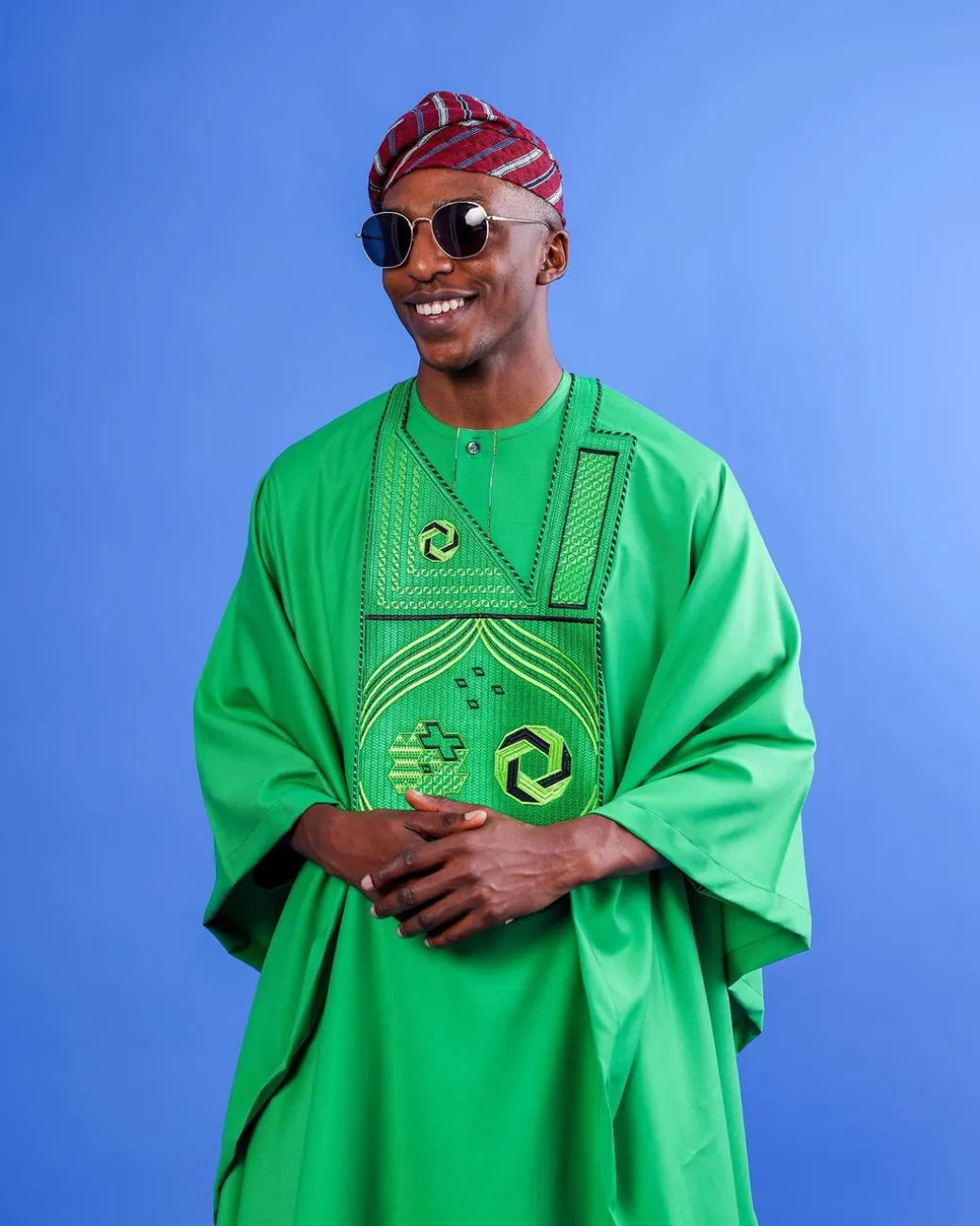 A Cool Green, Spiral Octagonal Interconnected Details Agbada