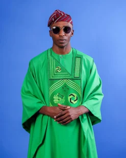 A Cool Green, Spiral Octagonal Interconnected Details Agbada