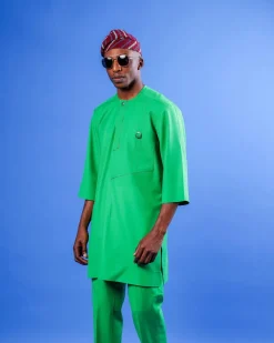 A Cool Green, Spiral Octagonal Interconnected Details Agbada