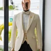 A Cream-White Peak Lapel, Stuffed Or Slanted Square-Patterned Jacquard Jacket.