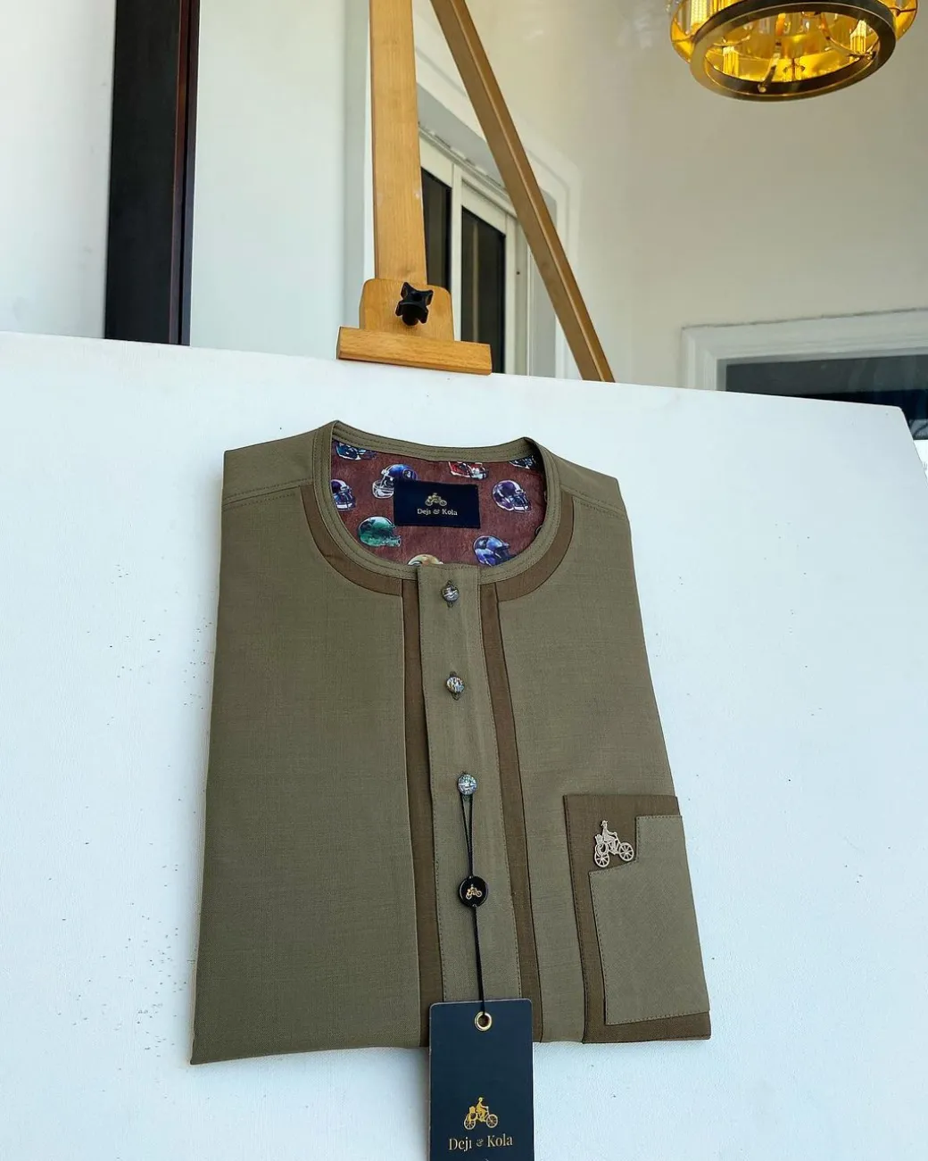 A Dark brown and onion colour mix front flap traditional African kaftan