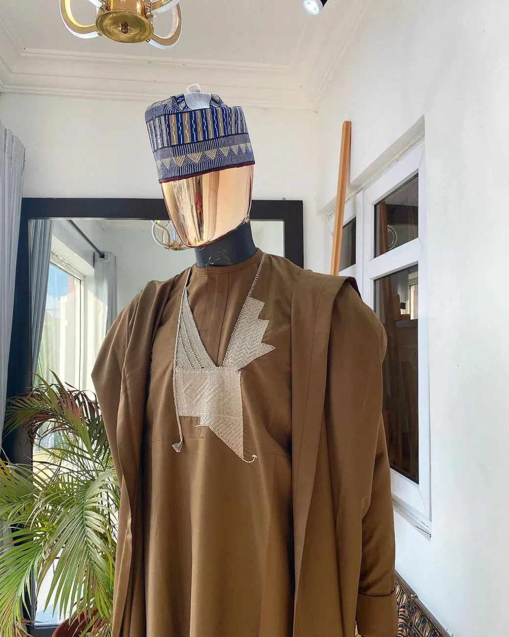 A Dark Brown Hand Embroidery African Agbada