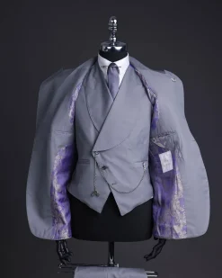 A Dark cloud grey, knitted, peak lapel suit, double breasted waist coat & pant Trouser