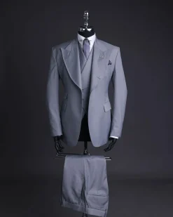 A Dark cloud grey, knitted, peak lapel suit, double breasted waist coat & pant Trouser