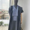 A Dark Irish Grey with connected square embroidery Agbada, senator kaftan and sokoto