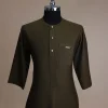 A Dark Olive Green, Front Flap With Clear View Swarovski Button, 3/4 Sleeve African Senator Kaftan Native.