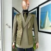 A Dark olive green “scritto” (inscribe your name), layered 4 lapels, double-breasted, out-waisted jointed jacket