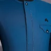 A Dark Sapphire Blue, Front Flap With Black Swarovski Button, 3/4-Sleeve African Senator Kaftan Native