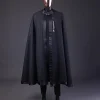 A “Darth Vader” Monochrome Charcoal Black Cape With Silk Taping, Long Sleeve African Senator Safari Kaftan Native & sokoto