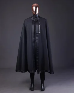 A “Darth Vader” Monochrome Charcoal Black Cape With Silk Taping, Long Sleeve African Senator Safari Kaftan Native & sokoto
