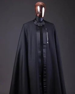 A “Darth Vader” Monochrome Charcoal Black Cape With Silk Taping, Long Sleeve African Senator Safari Kaftan Native & sokoto