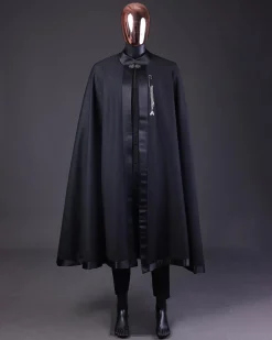 A “Darth Vader” Monochrome Charcoal Black Cape With Silk Taping, Long Sleeve African Senator Safari Kaftan Native & sokoto