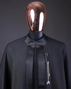 A “Darth Vader” Monochrome Charcoal Black Cape With Silk Taping, Long Sleeve African Senator Safari Kaftan Native & sokoto