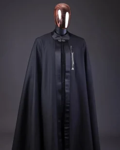 A “Darth Vader” Monochrome Charcoal Black Cape With Silk Taping, Long Sleeve African Senator Safari Kaftan Native & sokoto