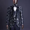 A Dispersed Charcoal black & splashed silver jacquard tuxedo suit