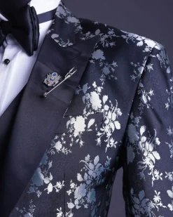 A Dispersed Charcoal black & splashed silver jacquard tuxedo suit